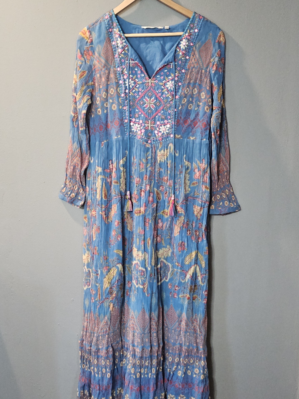 Soft Surroundings Mirapani Floral Embroidered Boho Maxi Dress Womens M